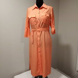 WORTHINGTON BRIGHT ORANGE SHIRT DRESS WITH BELT WOMEN SIZE S
